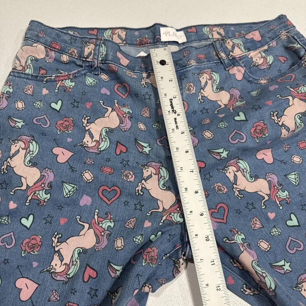 Place Girls Unicorn Graffiti Print Denim Jean Bermuda Shorts Size 16 Plus Casual